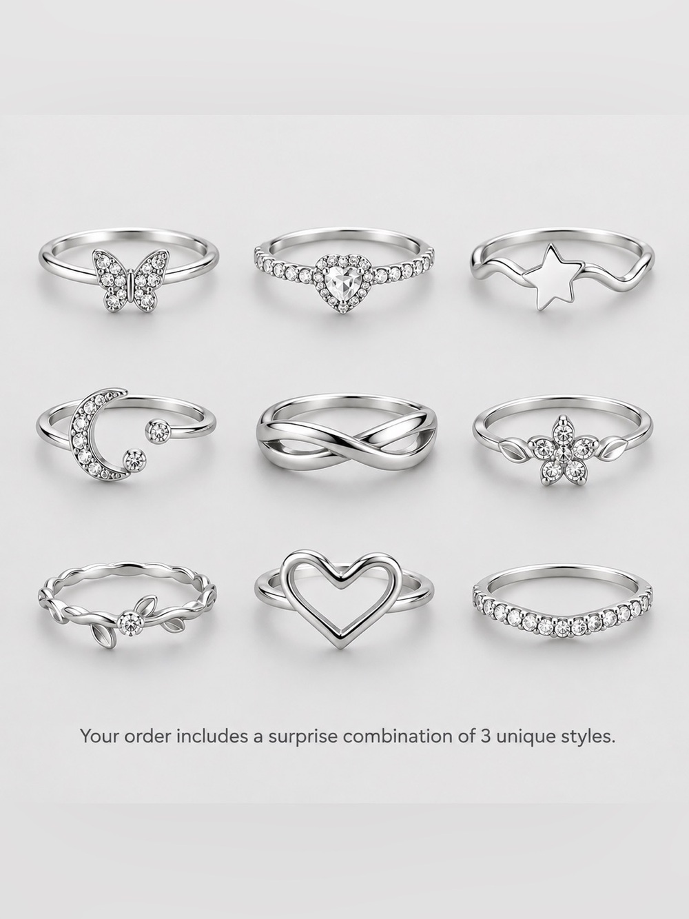 3 Random Silver Rings Mystery Trio Boho Minimalist Jewelry